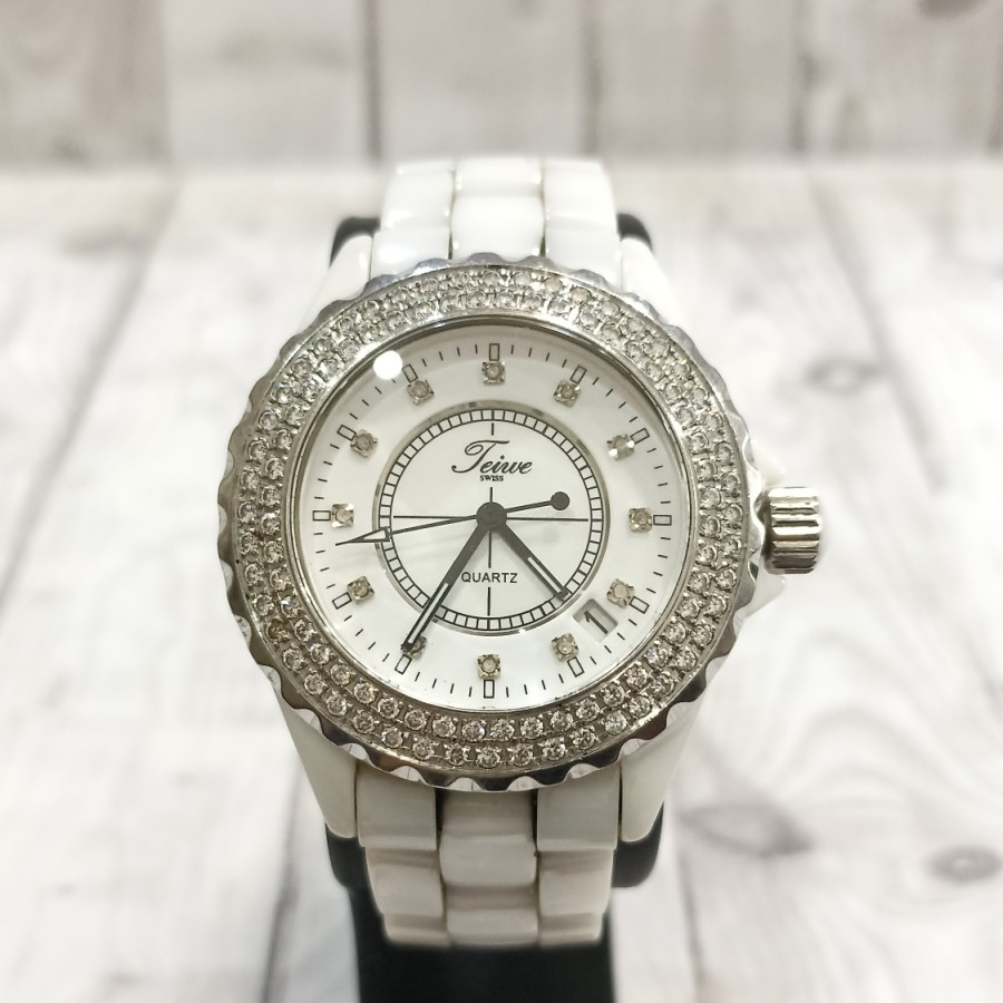 Jam Tangan Teiwe Swiss Diamond Ceramic Quartz Arloji Berlian Pria Putih Asli Murah Terbaru