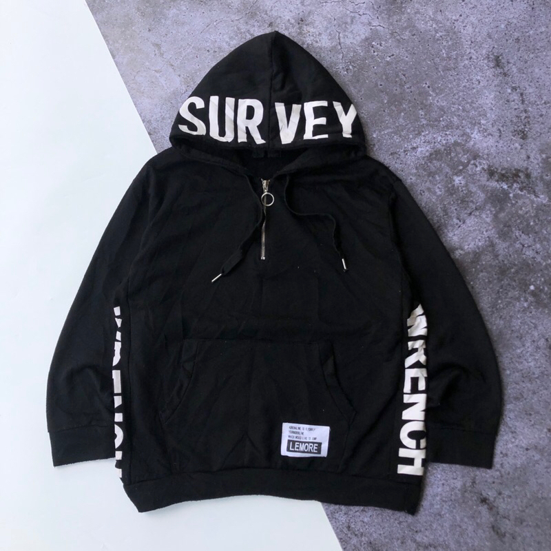 Jaket jumper jemper Half zip hoodie hitam pekat #trz144 original brand asli ori murah