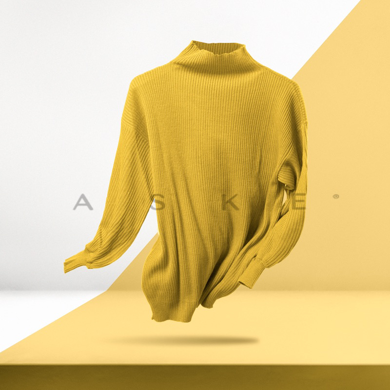 NIKITA TURTLENECK SWEATER WARNA YELLOW LIME - OVERSIZE LONGSLEEVE BALONI PREMIUM - SWEATER SOFT KNIT BASIC KOREA - ATASAN TANGAN PANJANG - HIJAB FRIENDLY - TOP RAJUT ATASAN WANITA - HADIAH / KADO ULTAH CEWEK