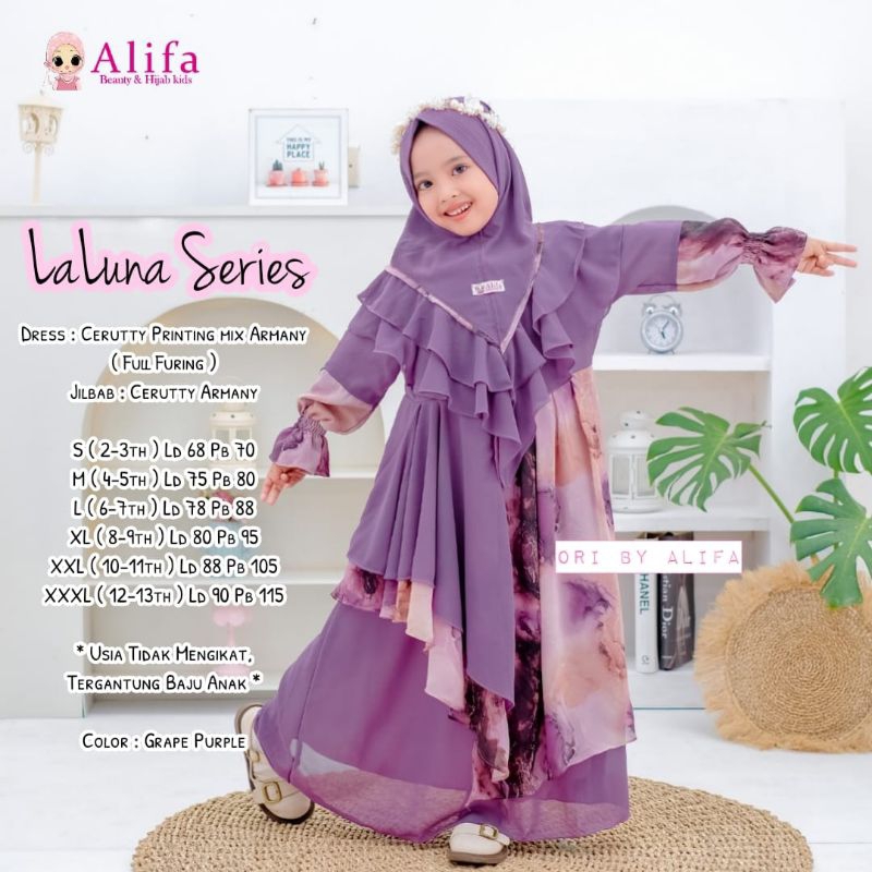 LALUNA Dress Muslim Kids Series Original Alifa Gamis Anak Shakila Kombi Ceruty