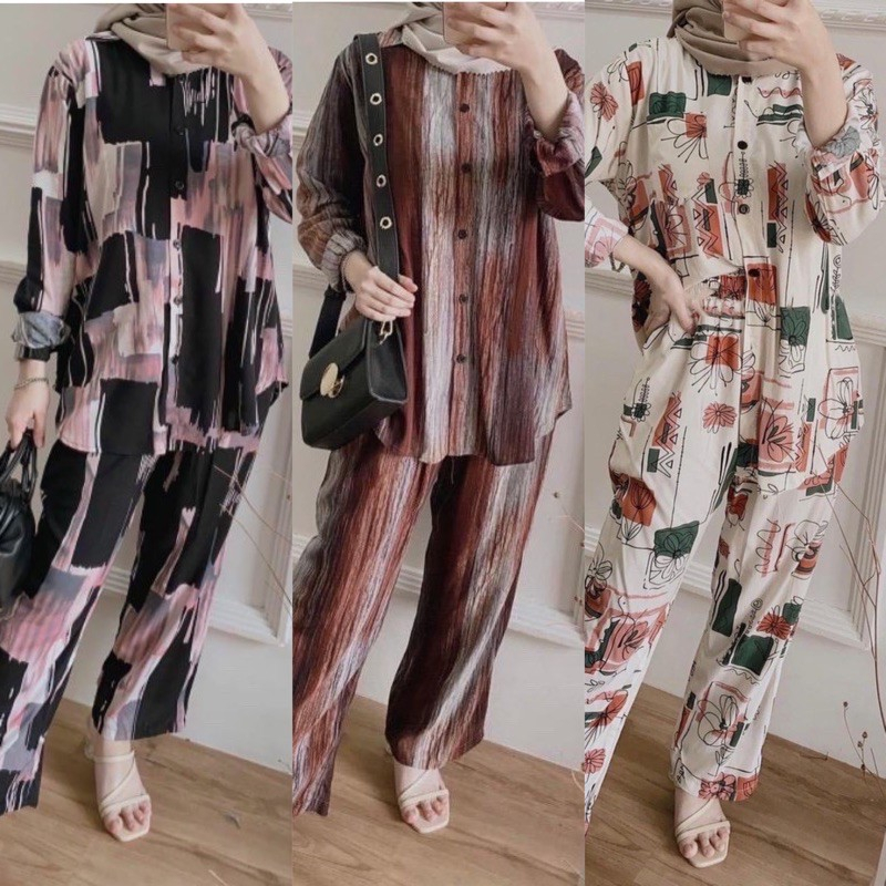 DAILY SET JUMBO LD 120 BAJU TIDUR PAJAMAS ONE SET SETELAN RAYON VISCOSE TIE DYE MOTIF