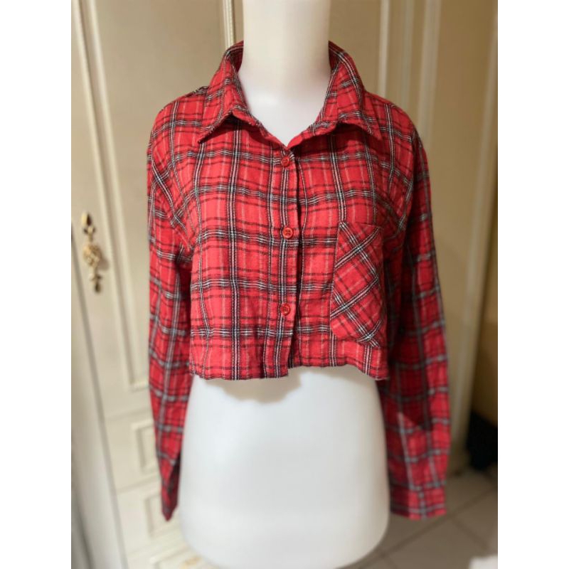 Kemeja Crop Flannel Kemeja Crop Wanita Crop Top