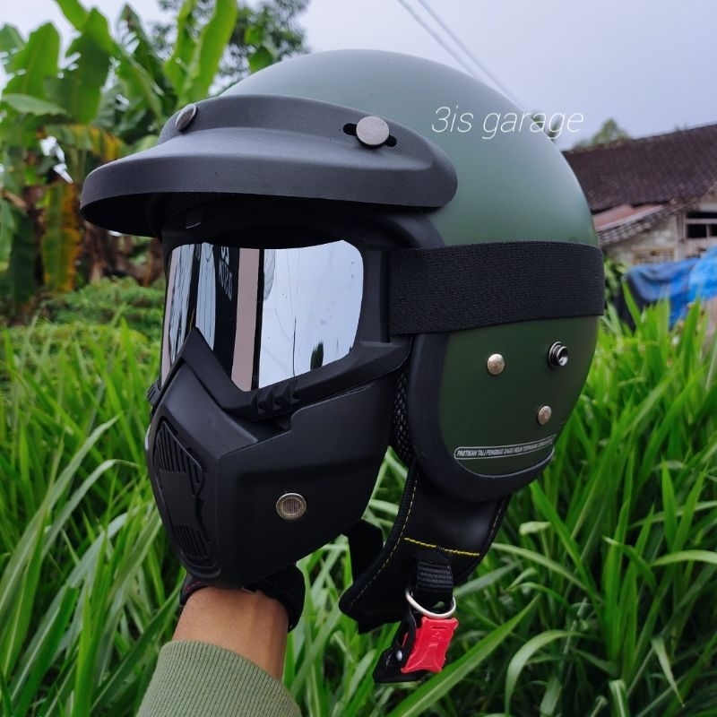 HELM BOGO RETRO DEWASA GOGLE MASK TOPENG 1 PAKET