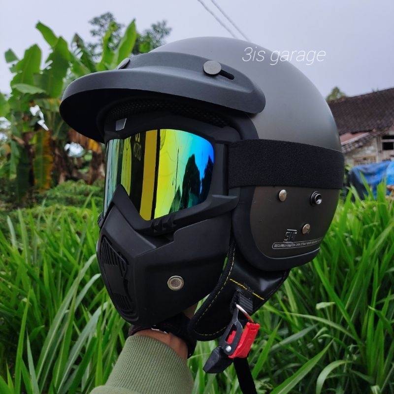 HELM BOGO RETRO DEWASA GOGLE MASK TOPENG 1 PAKET