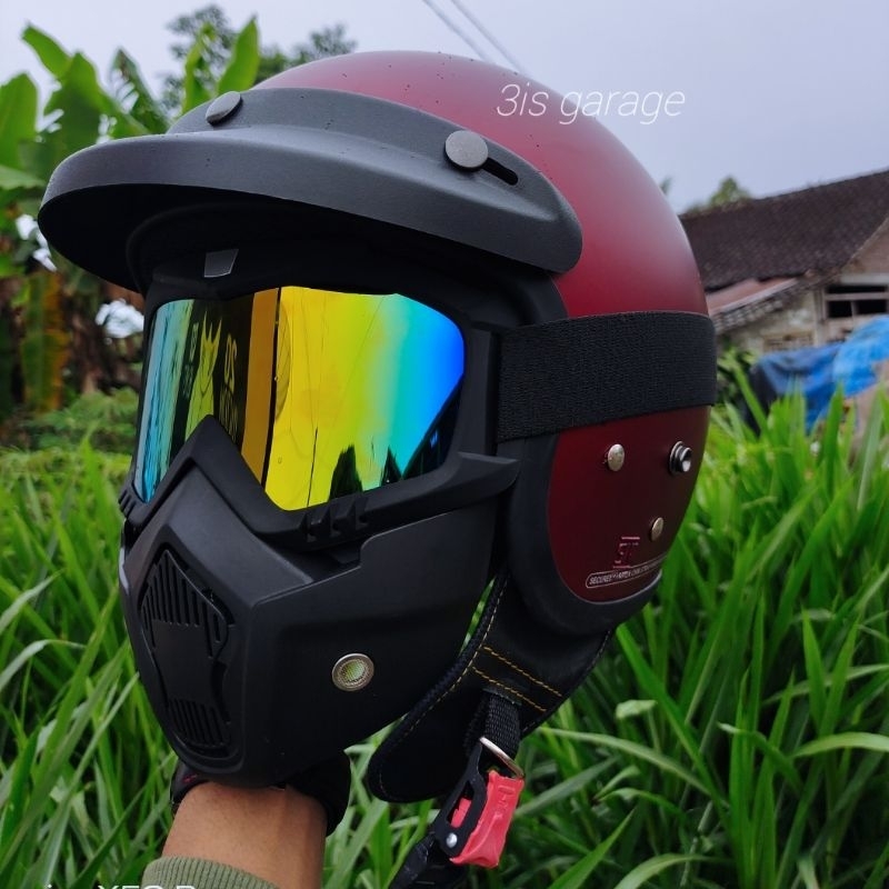 HELM BOGO RETRO DEWASA GOGLE MASK TOPENG 1 PAKET