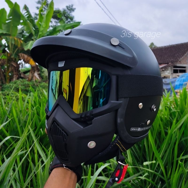 HELM BOGO RETRO DEWASA GOGLE MASK TOPENG 1 PAKET