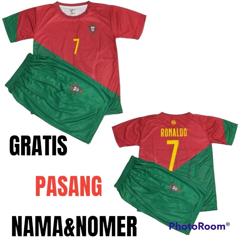 JERSEY BOLA PORTUGALL/SETELAN BAJU BOLA PORTUGALL PIALA DUNIA QATAR 2022 UMUR 5-12THN GRATIS SABLON NAMA &amp; NOMER