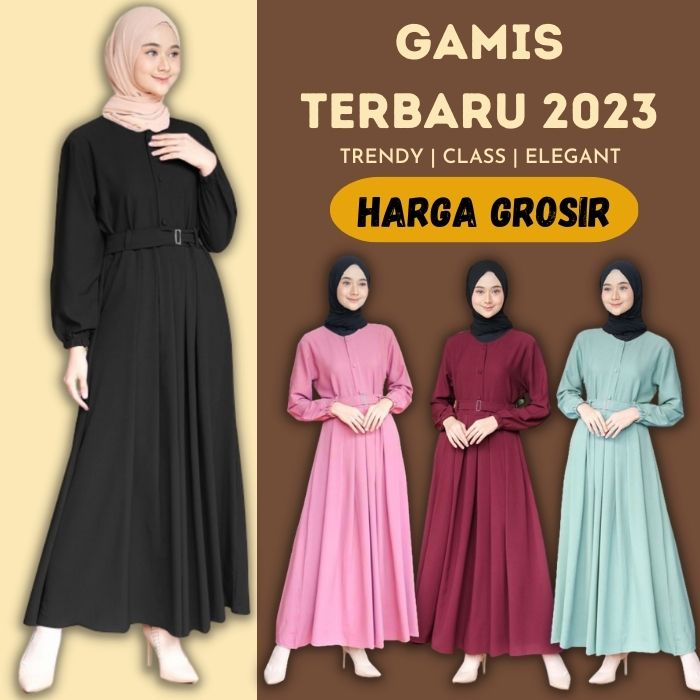 Gamis Lebaran 2024 Model Gamis Terbaru Dewasa Remaja Kekinian Warna Hitam Maroon Navy Abu Hijau Ward