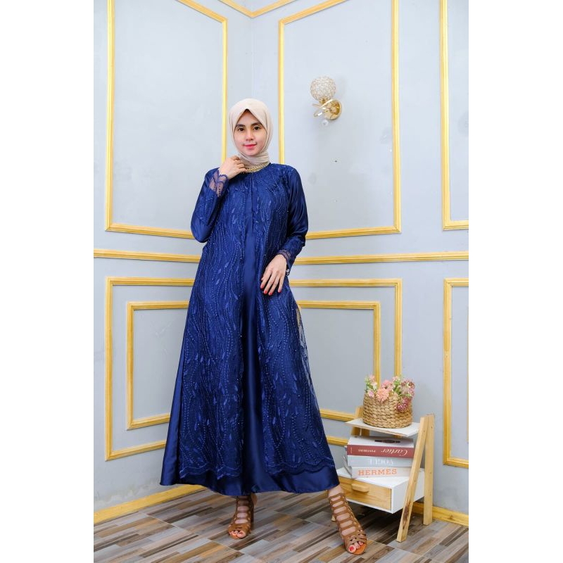 GAMIS PESTA TERBARU BURKAT TILE MUTIARA( BAHAN SATIN )