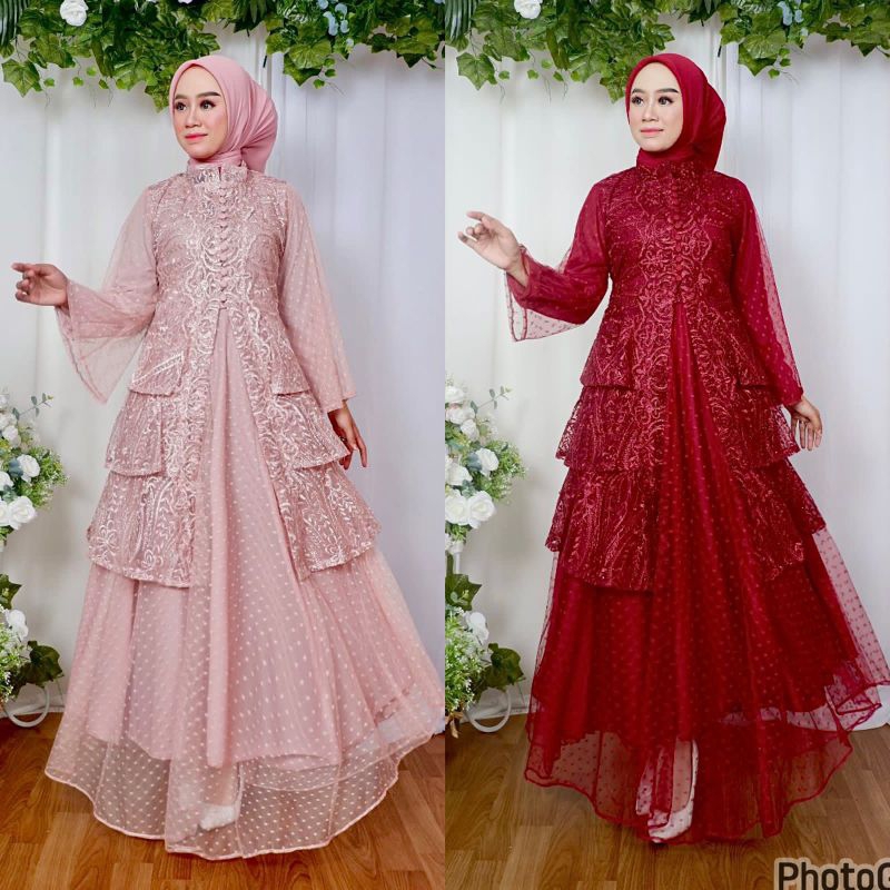 GAMIS ELAF GOWN INNER+OUTER // BAHAN TILLE BORDIR EXCLUSIVE KOMBINASI TILLE DOTTY // DALAMAN FULL FURING SATIN VELVET // SERAGAMAN KELUARGA // BAJU PESTA BRUKAT // BAJU LEBARAN // KEBAYA WISUDA LAMARAN // BAJU WISUDA // KEBAYA ORIGINAL // By PELANGI JAYA