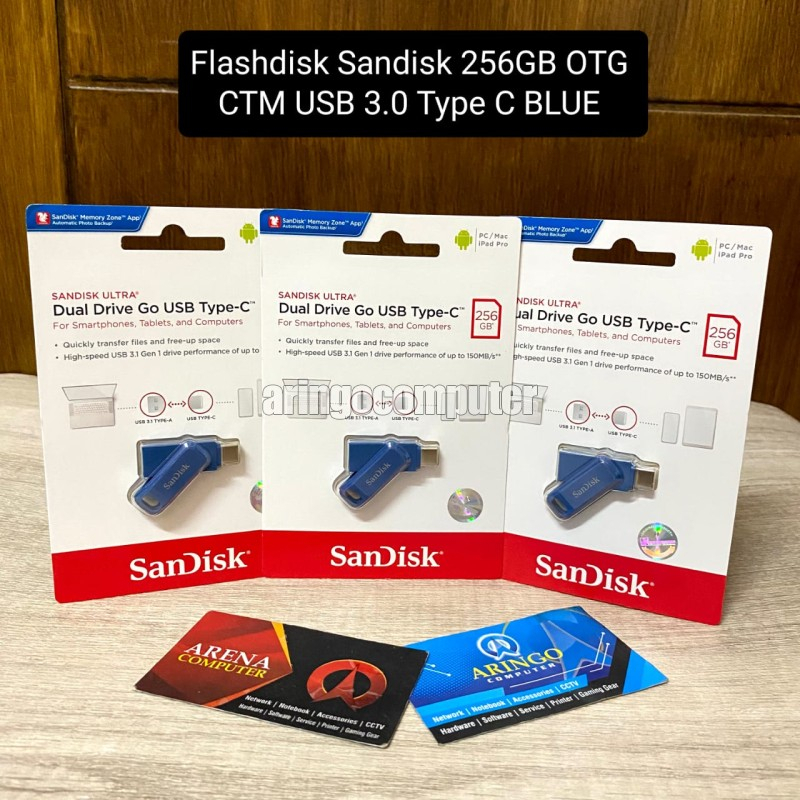 Flashdisk Sandisk 256GB OTG CTM USB 3.0 Type C BLUE