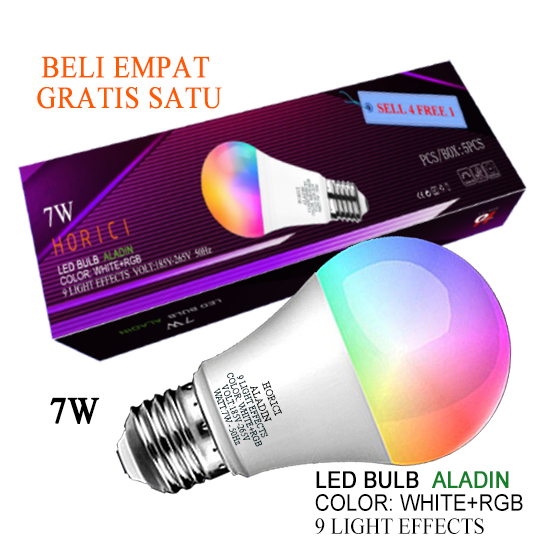 MEREK HORICI ASLI RGB E27 7W LAMPU BOLA 1 SET/ LAMPU KENDALI JARAK JAUH RGB / RGB WARNA WARNI BELI 4 FREE 1