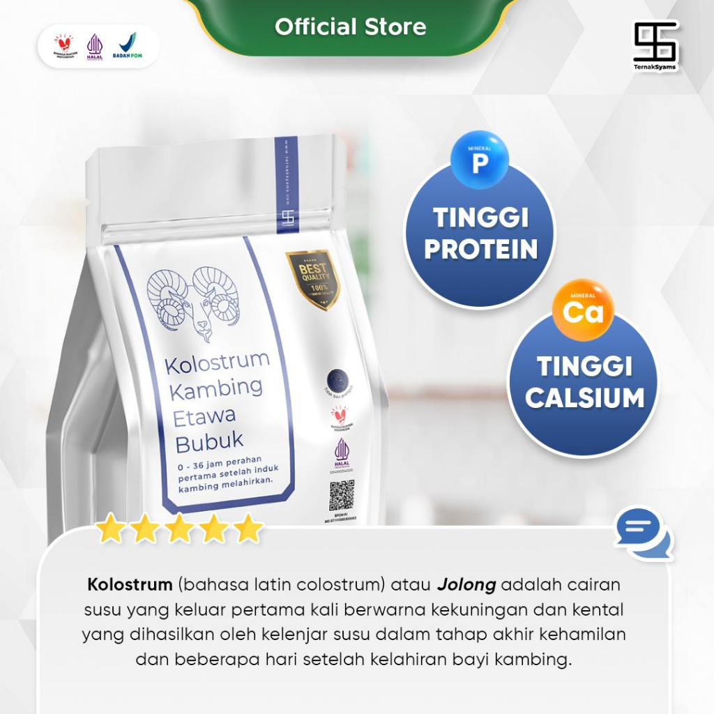 Ternak Syams - Premium Susu Kambing Etawa Kolostrum Colostrum Bubuk Ternak Syams 500 gram 1/2 Kg setengah kilo Murni Organik Pure Natural Original tanpa campuran rendah gula low sugar fresh no pengawet kimia Alami Asli mentah kiloan murah termurah etawaku