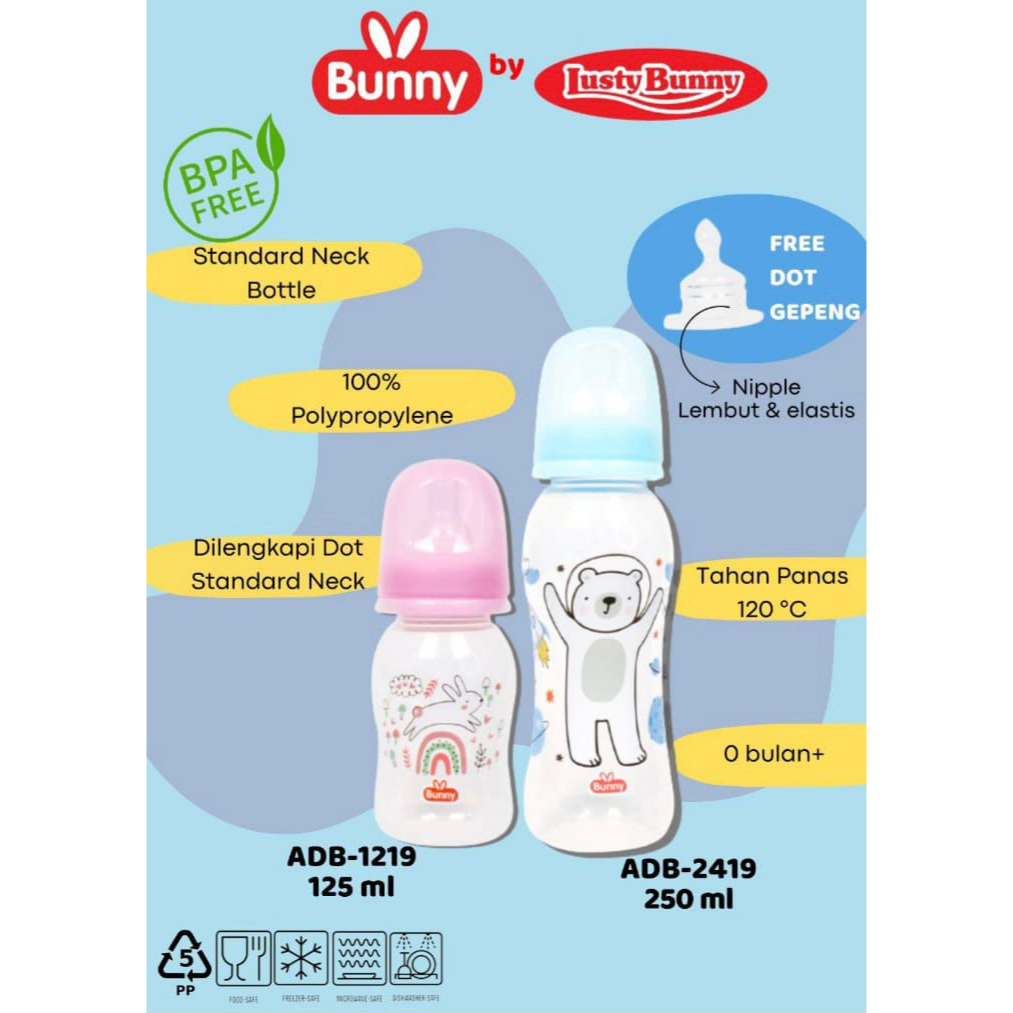 Lusty Bunny Botol Susu PP Reguler Dot Bulat Free Dot Gepeng ADB 1219 ADB 2419 (125ml - 250ml)