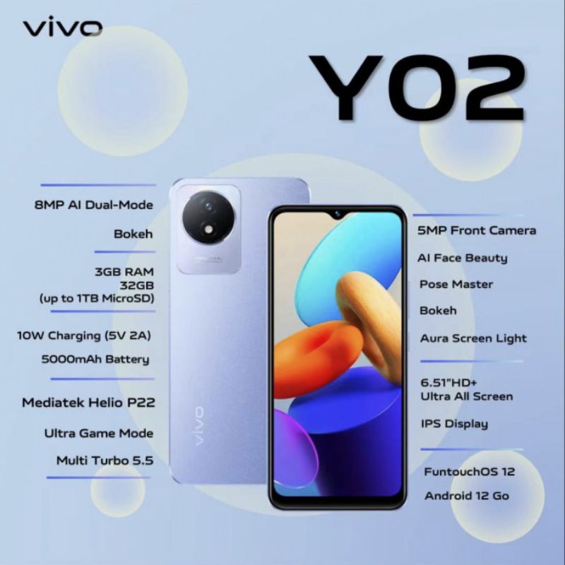 hp Vivo y02 ram 3/32 & y01 ram 2/32 garansi resmi 1tahun