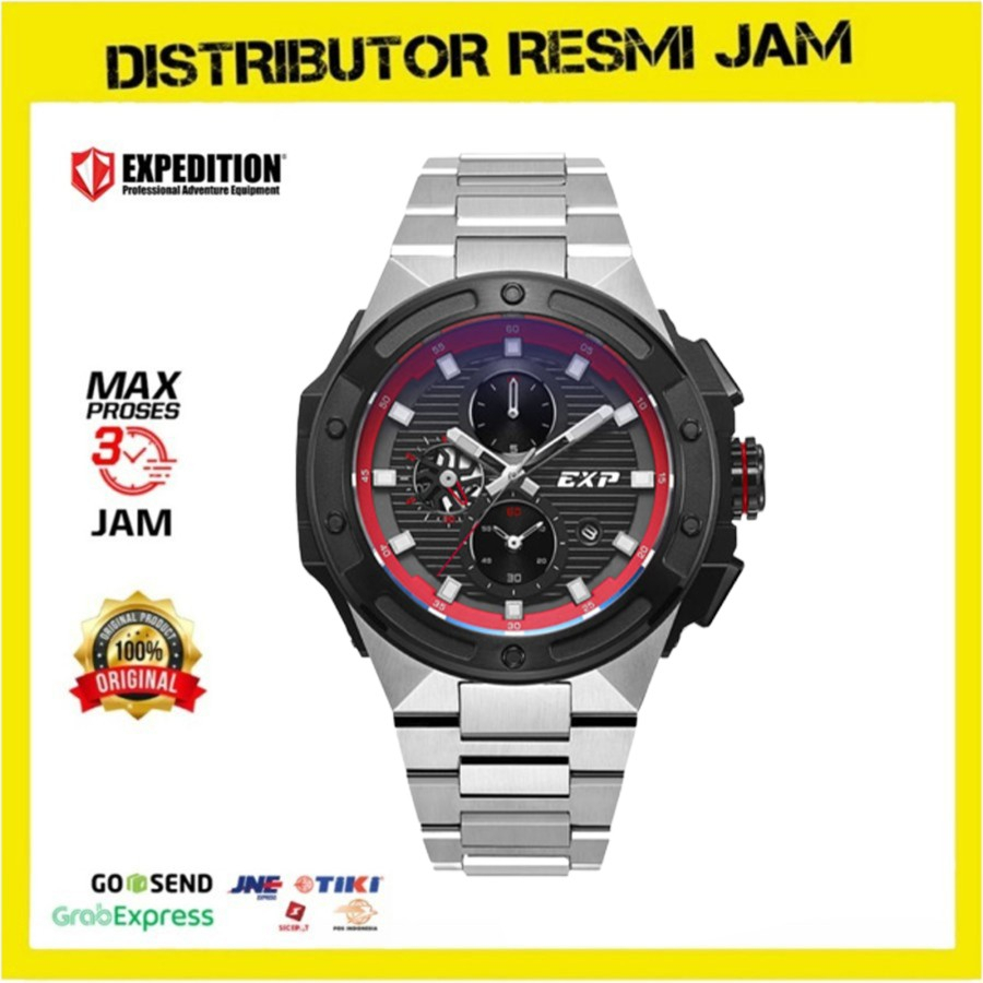 Jam Tangan Pria Expedition EXP6818MCB EXP 6818 MCB E6818 Silver Red