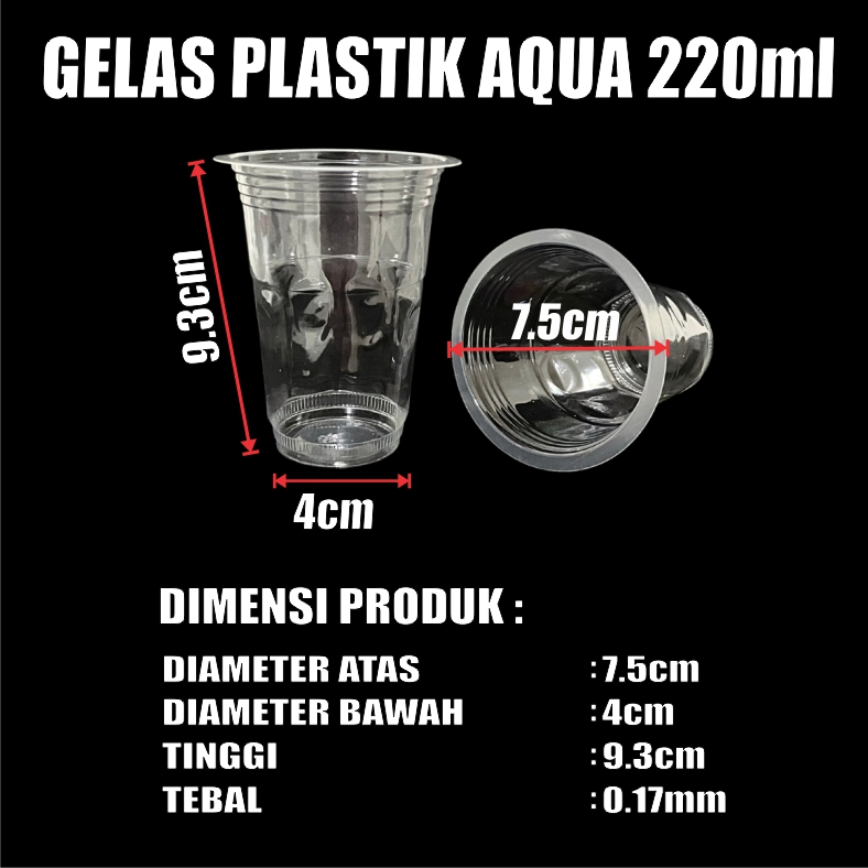 Gelas Plastik Bening Aqua 220ml Per Pack Cup Kopi Tahan Panas Murah