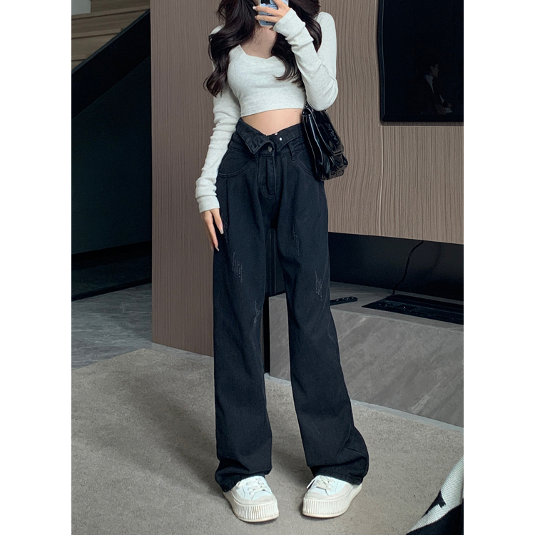 Celana Jeans Wanita Korea Style Retro Jeans Loose Celana High Waist