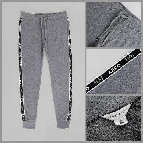 AEROPOSTALE Men Joggers Sweatpants Pria High Quality Fleece Original Cotton Grey Striped Hype