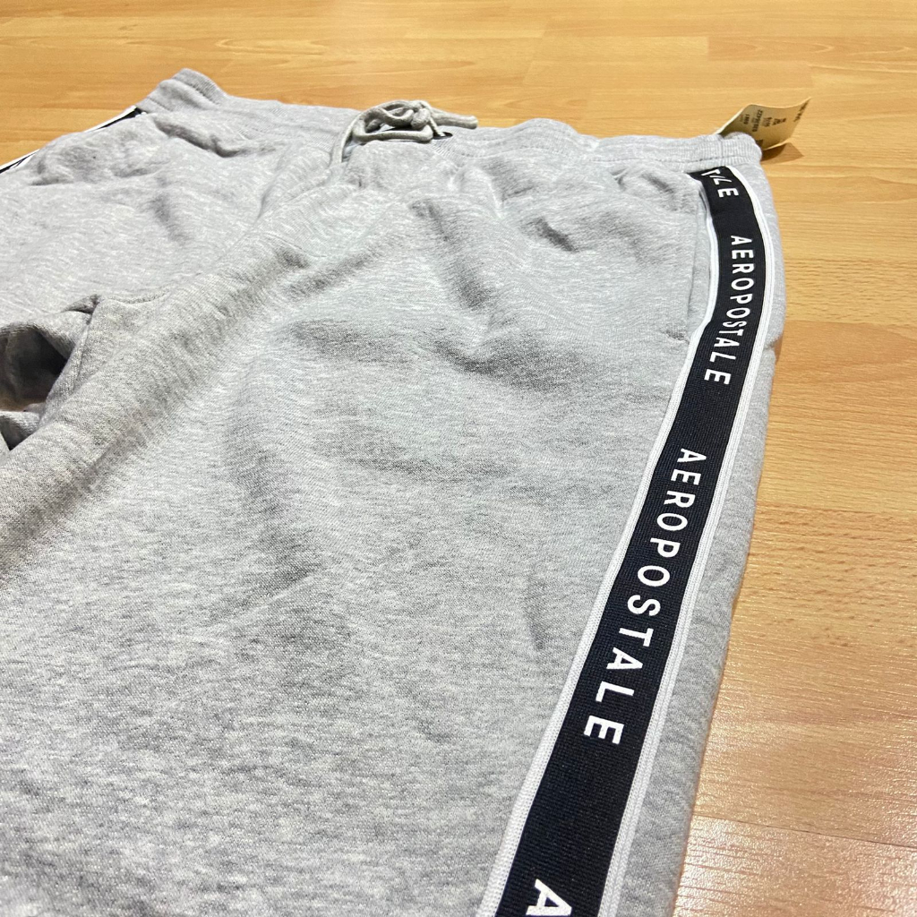 AEROPOSTALE Men Joggers Sweatpants Pria High Quality Fleece Original Cotton Grey Striped Hype