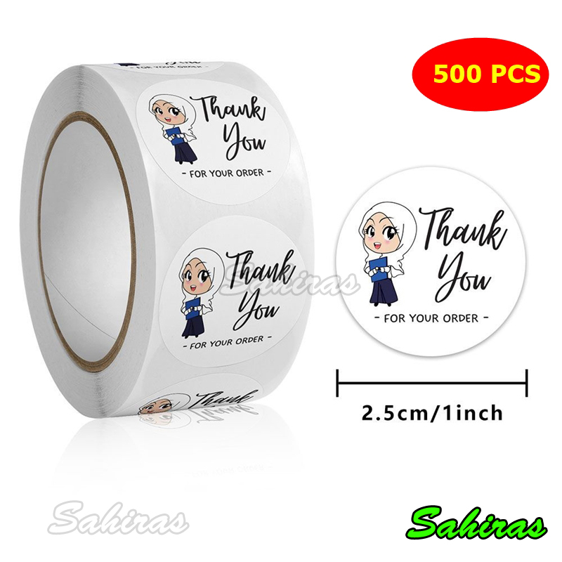 

1 Roll Isi 500 PCS Stiker Label Tulisan Thank You For Your Order Gambar Hijab Edisi Kusus