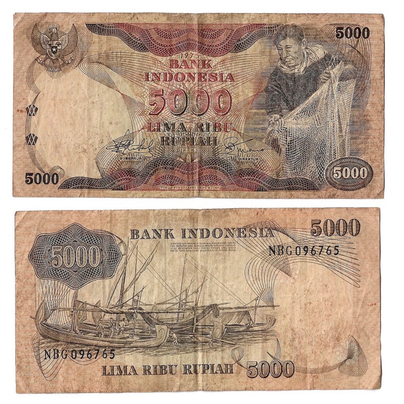 Uang Kertas Kuno 5000 rupiah 1975