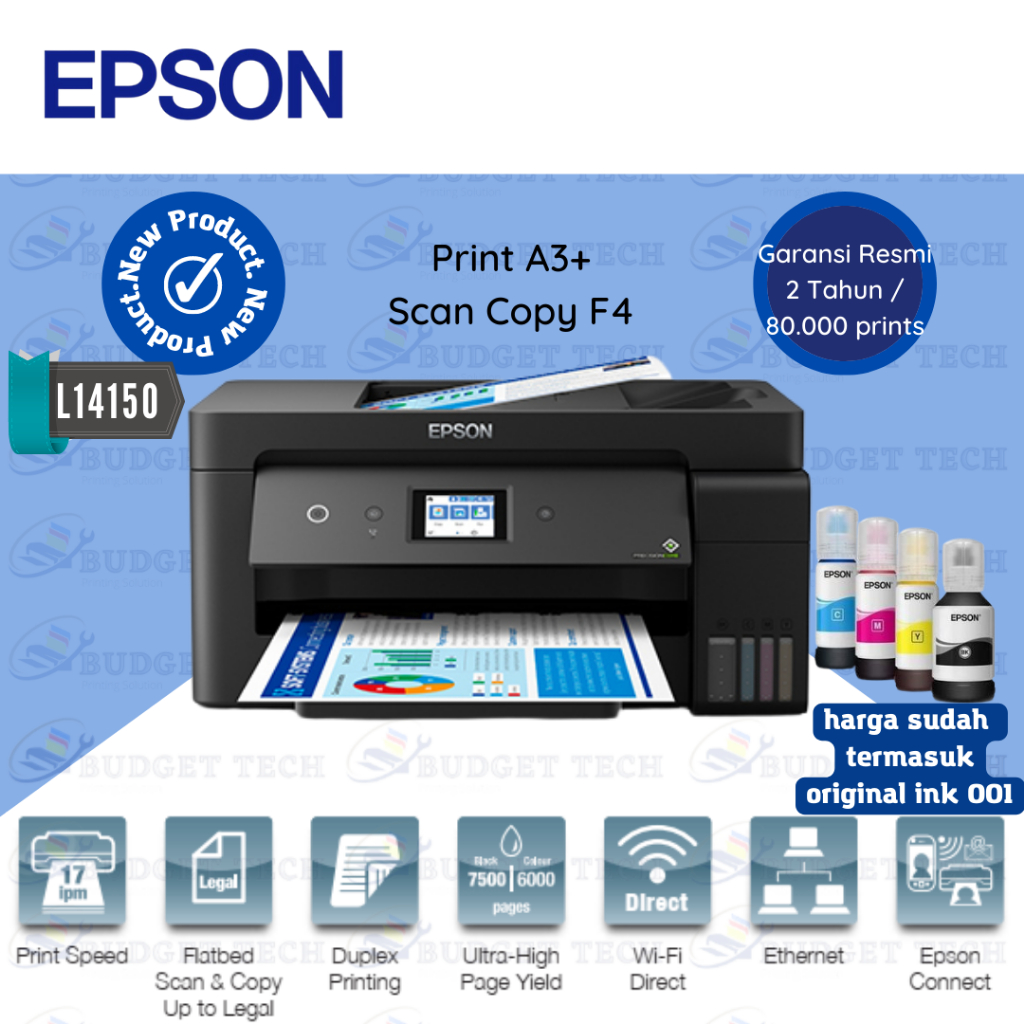Printer Epson L14150 A3+ (Scan Flatbed Up to F4) PRINT SCAN COPY WiFi Duplex Fax GARANSI RESMI 2thn/ 80.000 lembar