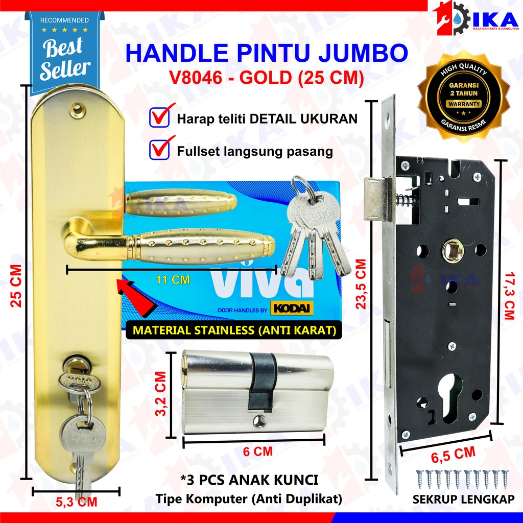 kunci pintu besar 25cm handle pintu komplit full set gagang pintu tebal Kunci Pintu Rumah Besar Kunci Pintu Rumah Pelat Handle pintu besar kunci pintu besar komplit