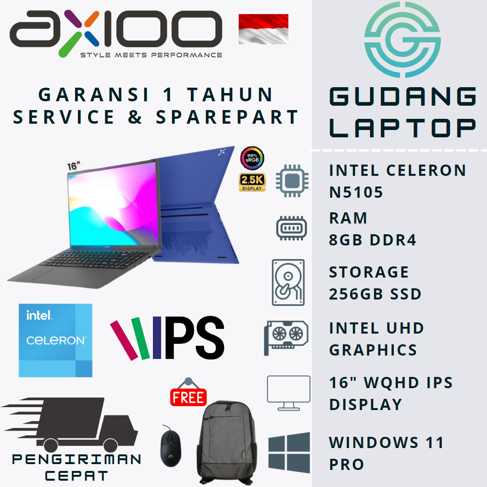 LAPTOP BARU AXIOO MYBOOK SAGA 4 N5105 RAM 8GB SSD 256GB 16&quot; WQXGA IPS WIN 11