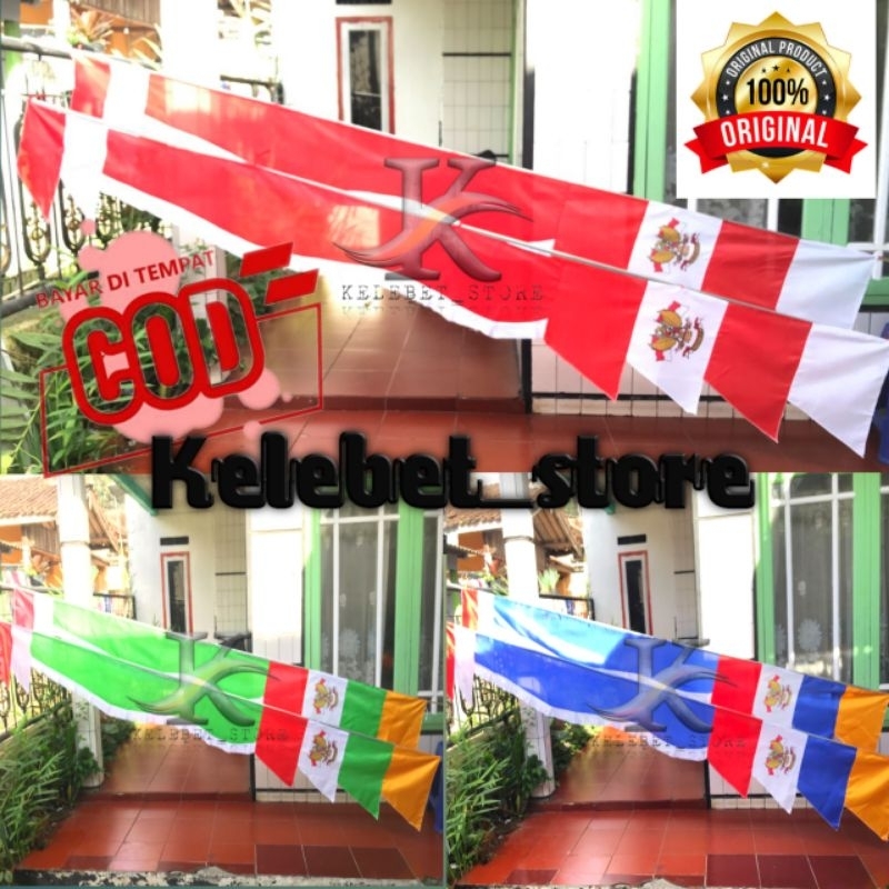Bendera merah putih Umbul umbul motif kuda laut dengan panjang 2,7m kualitas premium