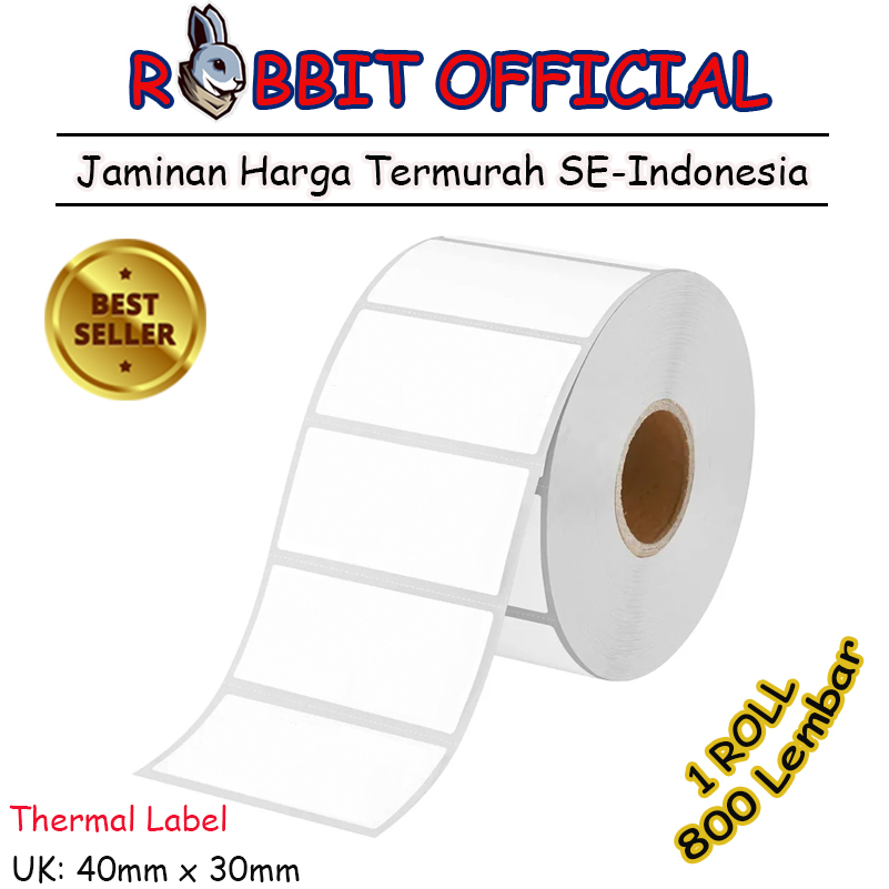 

LABEL THERMAL 40 X 30 KERTAS STICKER BARCODE 40x30 mm Isi 800 Pcs