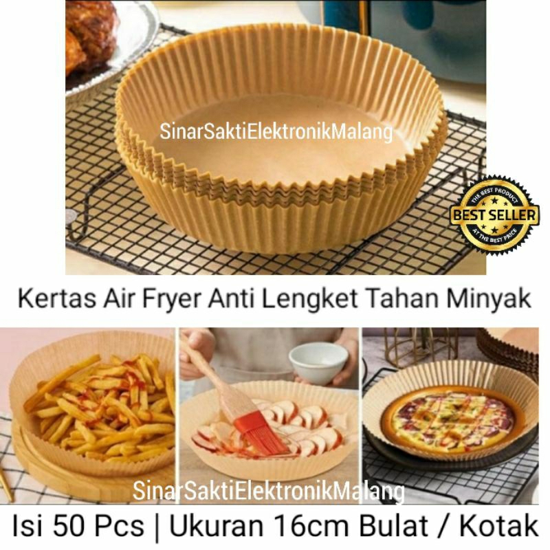 Kertas Alas Air Fryer 50pcs Anti Lengket Tahan Minyak Baking Paper Kotak Bulat