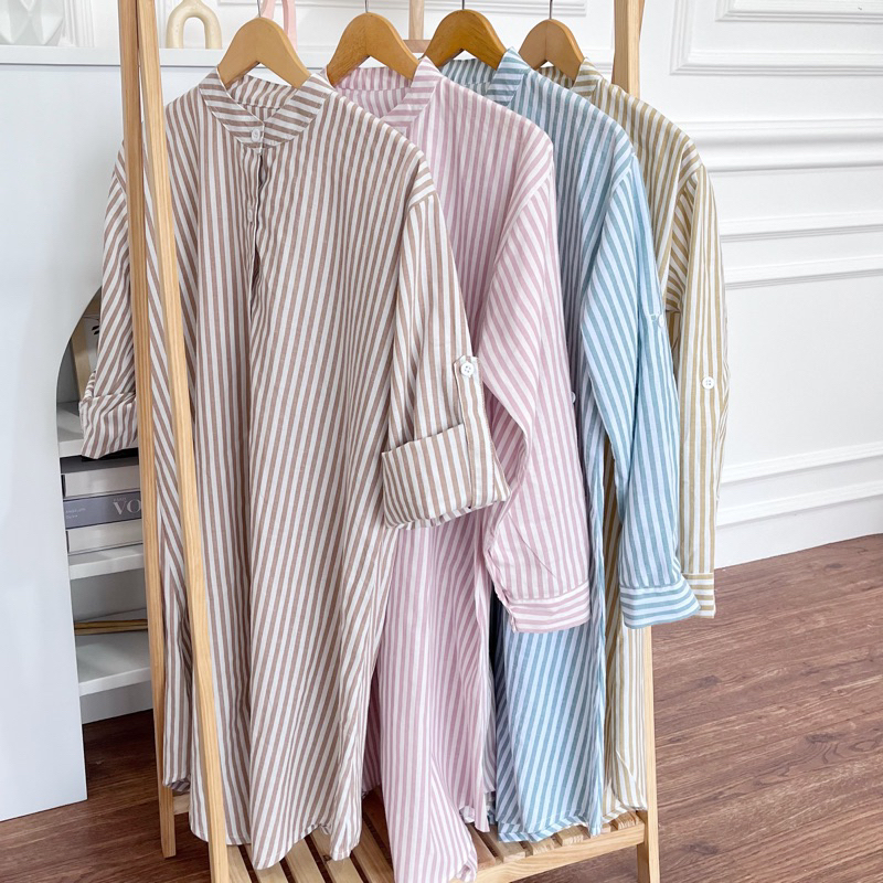 Daiva shirt tunik stripe salur | atasan wanita garis salur Oversize