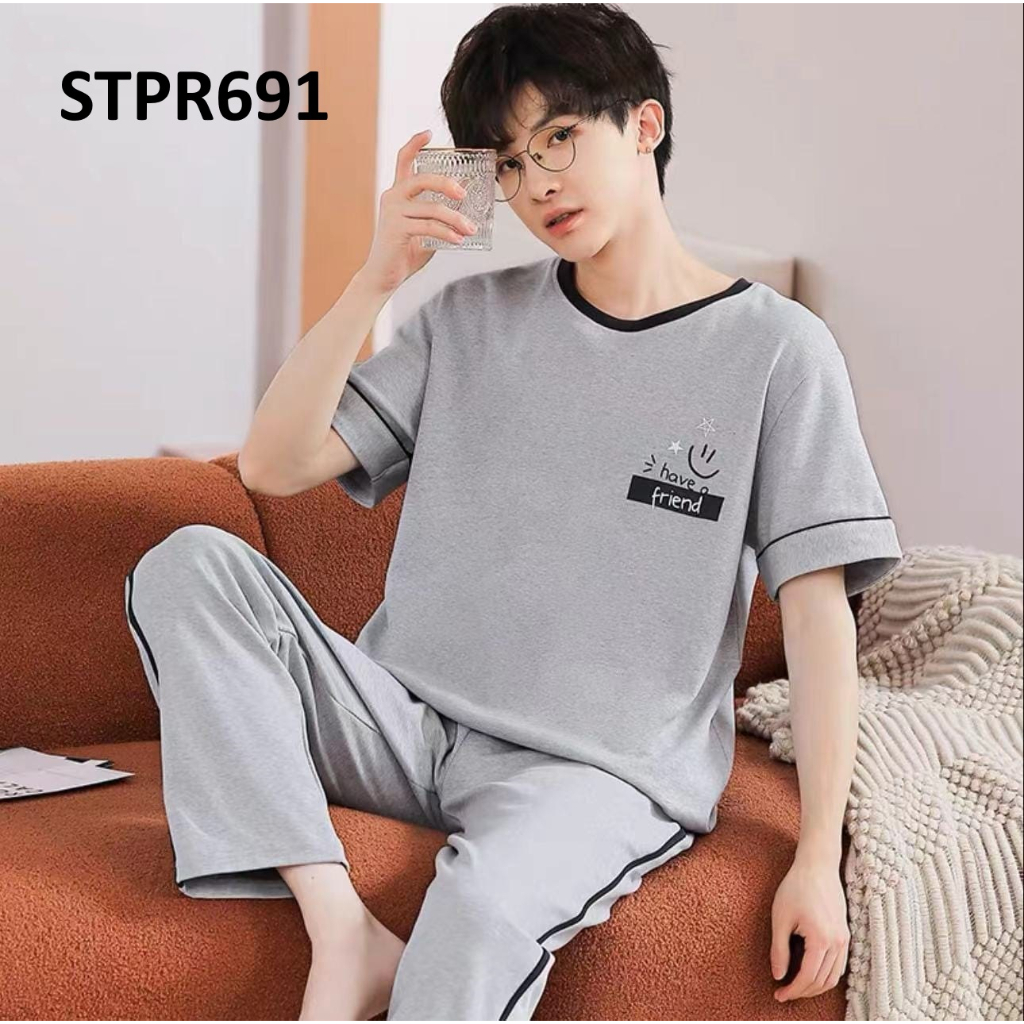 Piyama Pria Baju Tidur Pria Lengan Pendek Celana Panjang Navy Blue