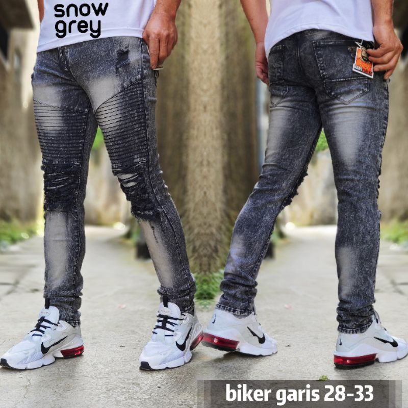 Celana Pria Jeans Bikers Sobek Ripped Puring Softjeans