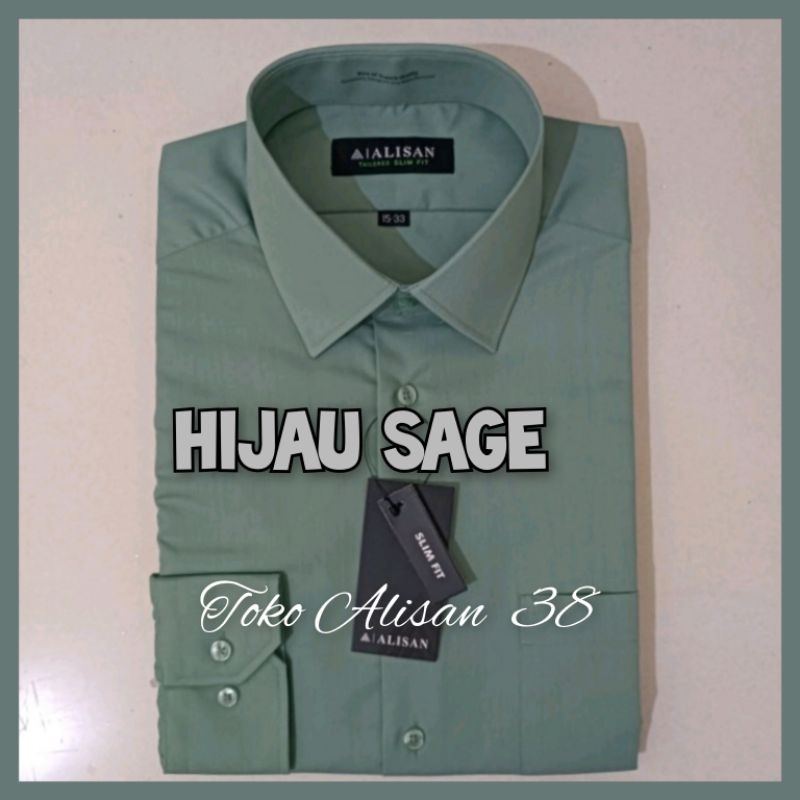 Hijau SAGE Slim Fit- Kemeja Alisan Lengan Panjang