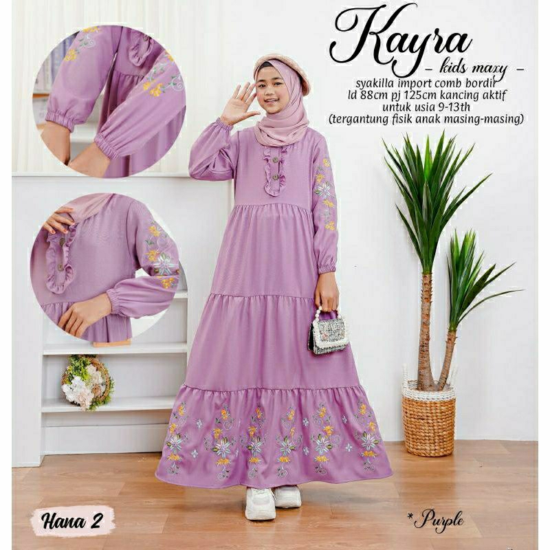 Kayra Kids Maxy, GAMIS LEBARAN ANAK PEREMPUAN CANTIK MODIS FIT 9-13 TAHUN BAHAN SYAKILLA IMPORT MIX BORDIR KANCING AKTIF TERMURAH OOTD KEKINIAN TERLARIS