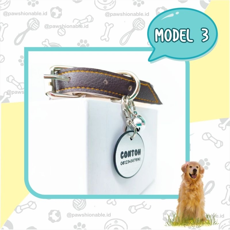 K47 - Kalung Custom Nama Kucing Anjing Ringan Kuat PU Leather