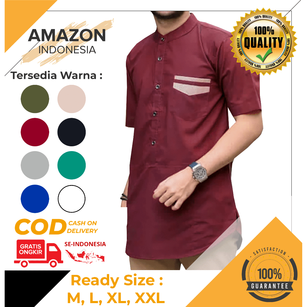 BAJU KOKO PRIA MUSLIM WARNA MAROON  BAHAN TOYOBO PREMIUM LENGAN PENDEK HIGH QUALITY BAGUS MURAH IMPORT