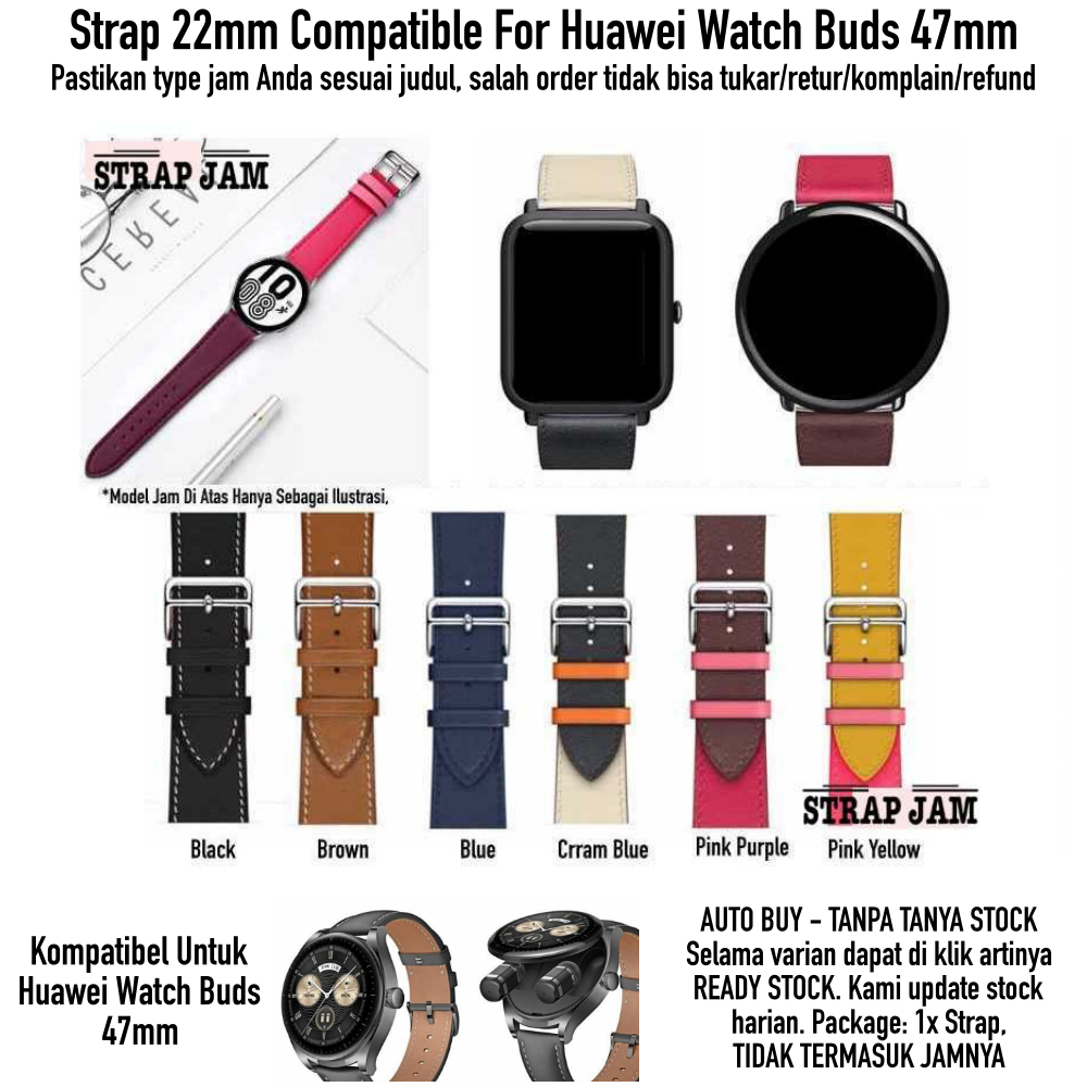Fashion Leather Strap Huawei Watch Buds 47mm - Strap 22mm Kulit Stylish Thin