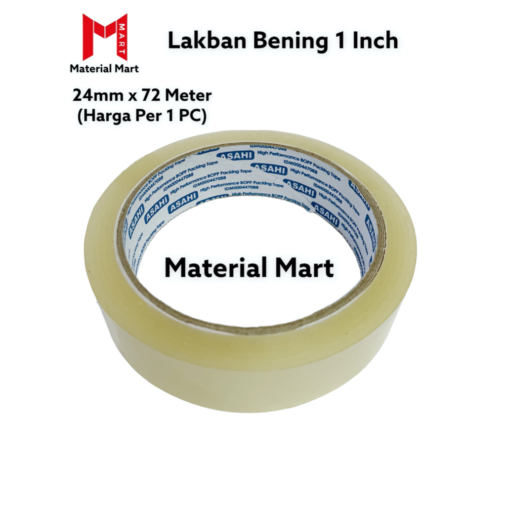 Lakban Bening 1 Inch | Isolasi Transparan 1&quot; | Isolasi Bening 24mm ATK | Material Mart