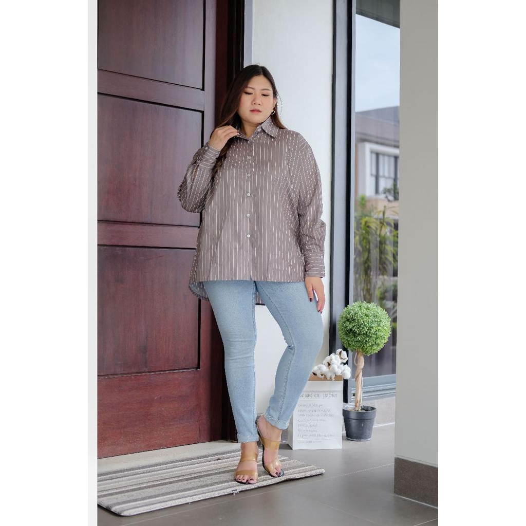 Bigwell Luna Salur Shirts Bigsize Plussize Atasan Baju Kemeja Wanita