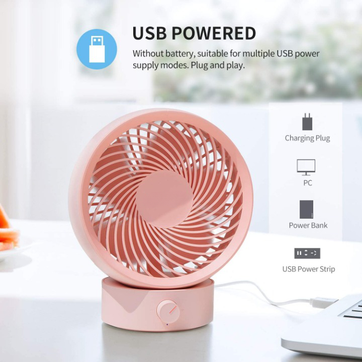 Kipas Mini Meja Desk Fan Adjustable Speed USB - 330 - Pink