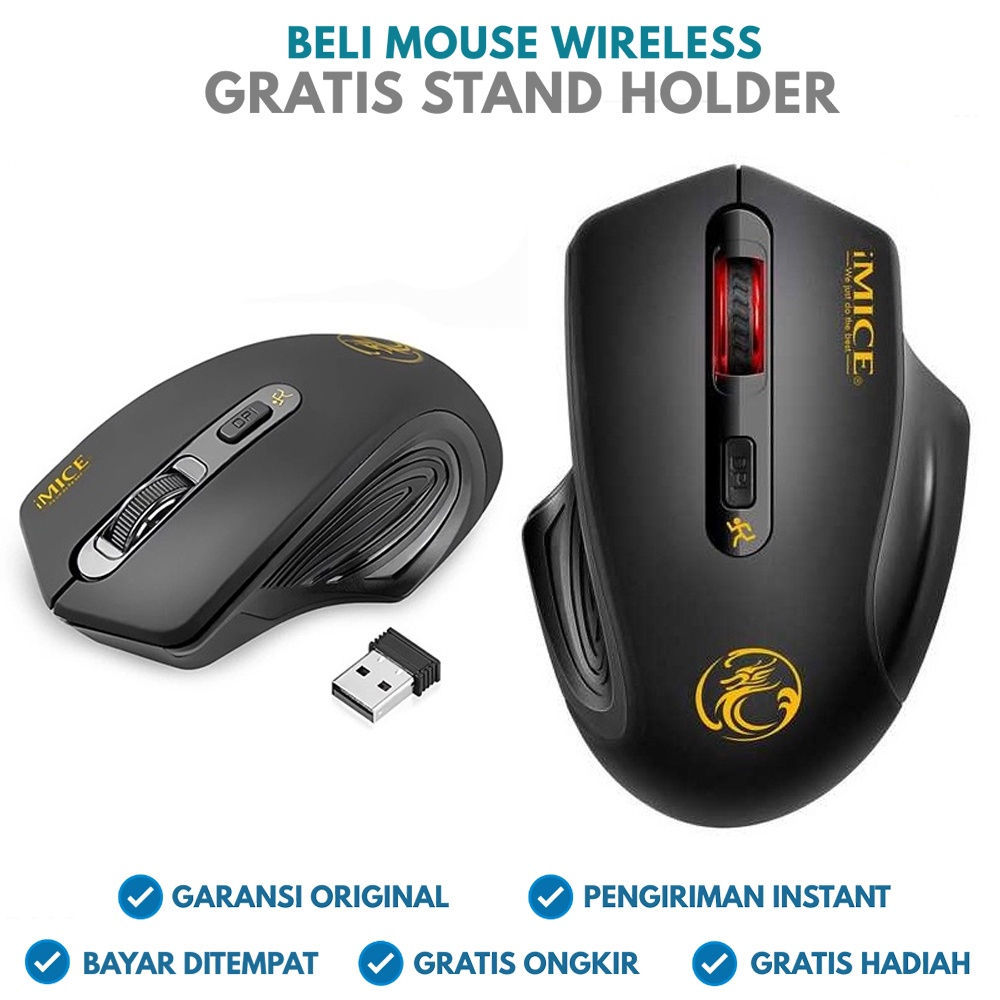 IMICE Mouse Gaming Wireless Tanpa Kabel Silent Bluetooth Ergonomic Gaming Mouse 2000 DPI