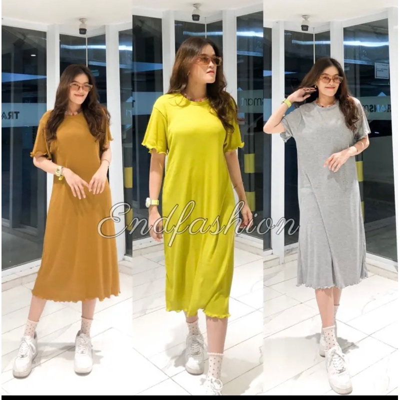 MIDI DRESS KNIT RAJUT POLOS CASUAL RIB ADEM MELAR DAILY MURAH GROSIR NAIMA DRESS GROSIR MODELLANO
