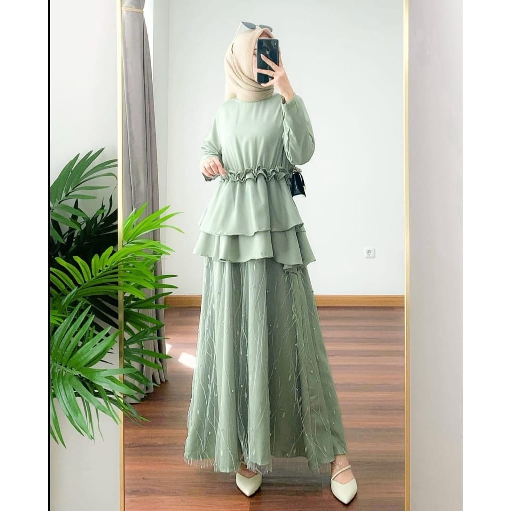 Fashion Style One Set Ariyana Rok Lembayung Dress Busui Friendly/SETELAN BLUSE RUFFLE WOLLPEACH PREMIUM