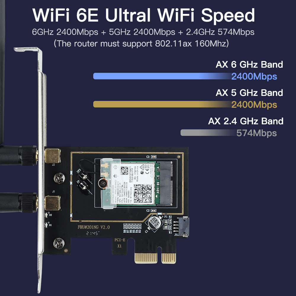 Intel AX210 WiFi 6E Tri-Band 2.4G/5G/6Ghz 5374Mbps 802.11ax Bluetooth 5.3 PCIe Wireless Adapter Kit Wi-Fi Card