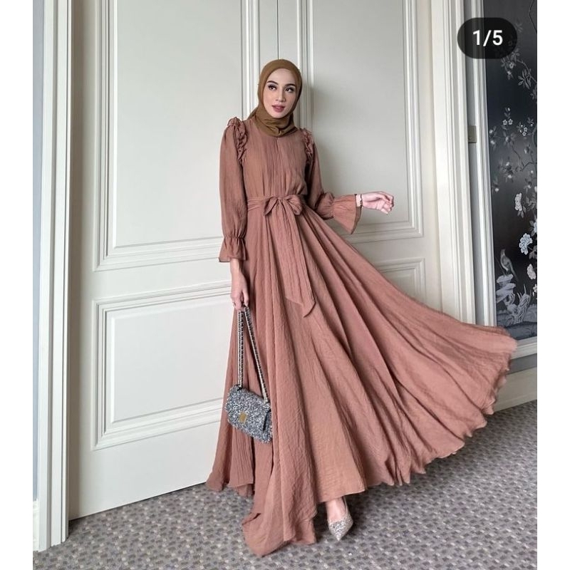 READY ASMAA DRESS CHOCO DAN ROSE DOWN BY GONEGANI