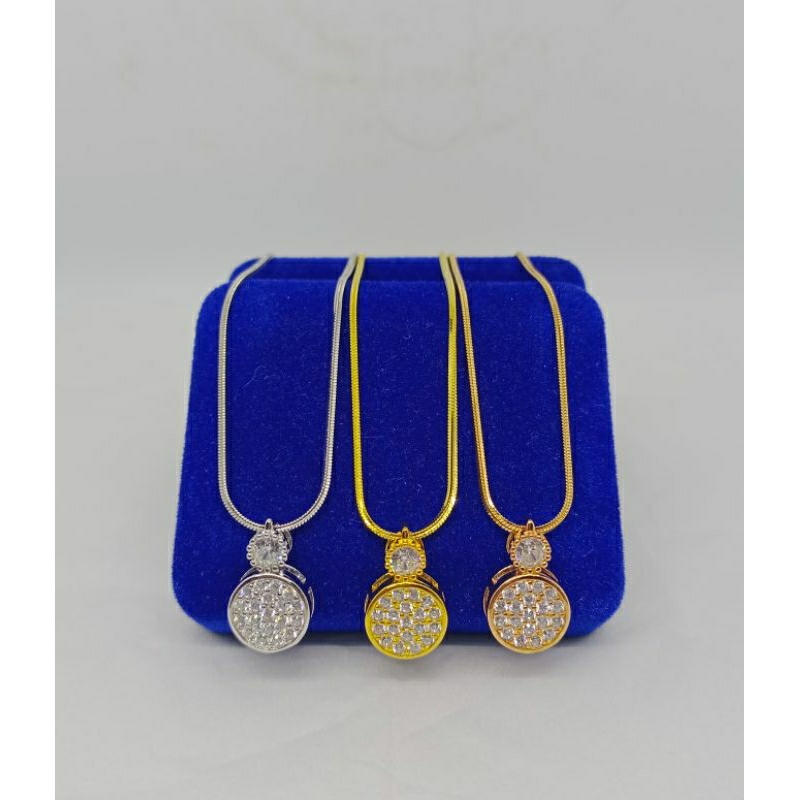 kalung rantai kasandra flexi+liontin tusuk bulat mata putih/perak asli silver 925 lapis emas/perhiasan fashion wanita terbaru