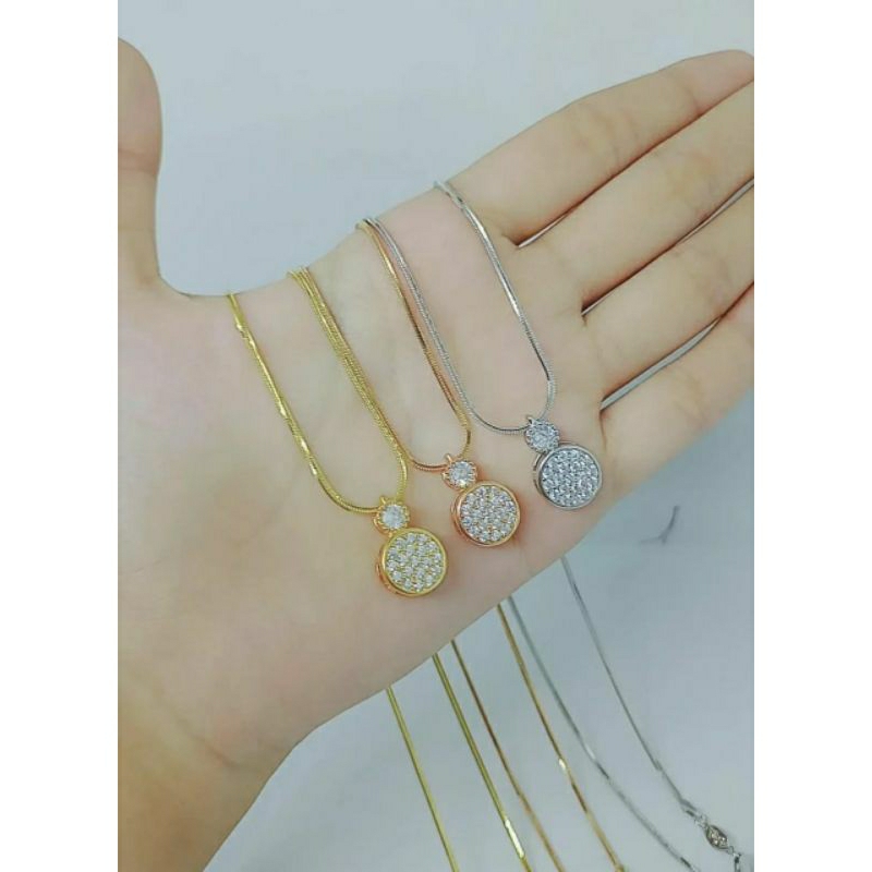 kalung rantai kasandra flexi+liontin tusuk bulat mata putih/perak asli silver 925 lapis emas/perhiasan fashion wanita terbaru